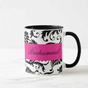 Noir, Blanc, Rose Damask Bridesmaid Mug