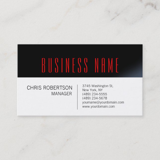Noir Blanc Rouge Contemporain Manager Carte de vis (Devant)