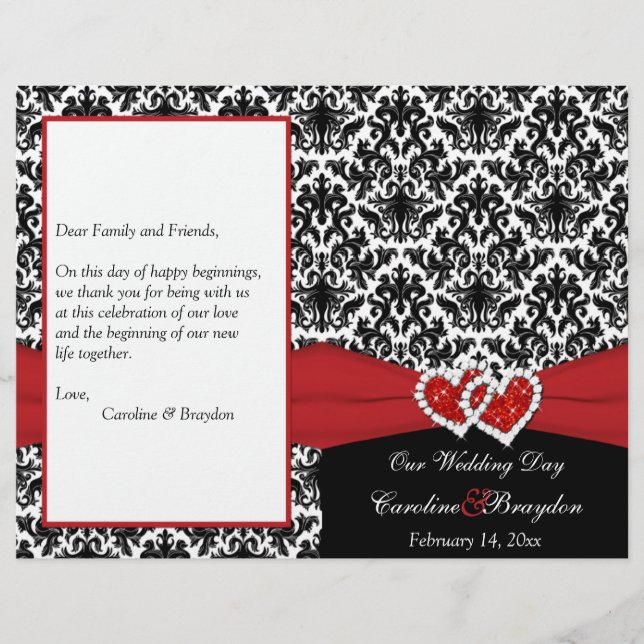 Noir Blanc Rouge Damas, Programme de Mariage des C (Devant)
