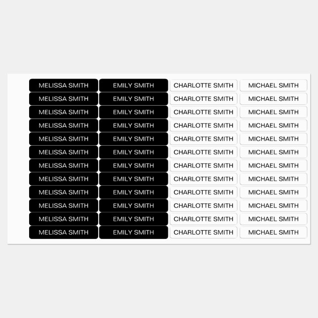 Noir Blanc Simple Enfants étanche Nom Étiquettes (Feuille)