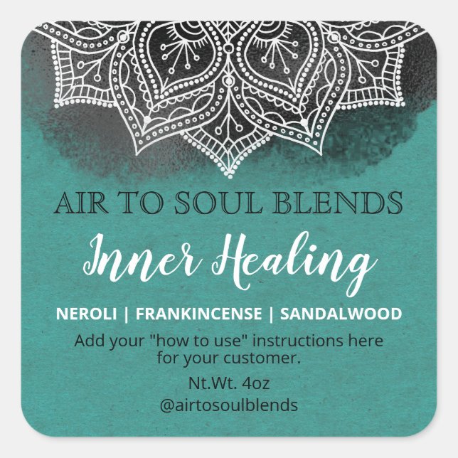 Noir Blanc Turquoise Mandala Guérison Étiquettes (Devant)