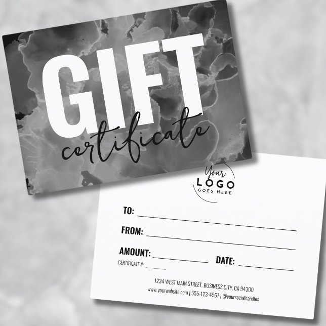 Noir Blanc Votre Logo Certificat Cadeau Profession (Black White Your Logo Business Gift Certificate)