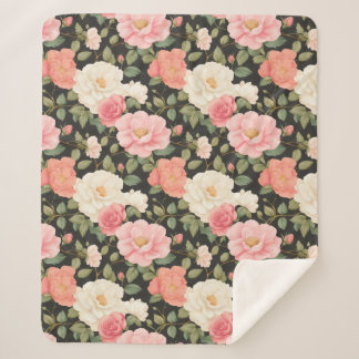 Noir Blossom Warmth Elegante handGezeichnet Style- Sherpadecke