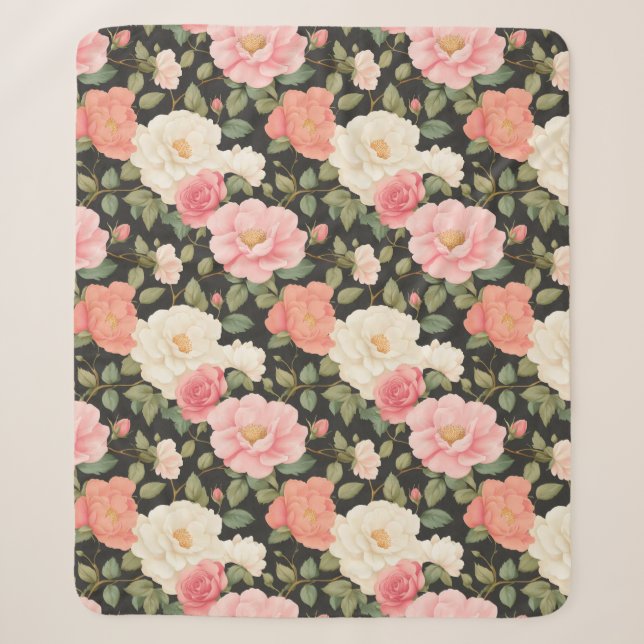 Noir Blossom Warmth Elegante handGezeichnet Style- Sherpadecke (Vorderseite)
