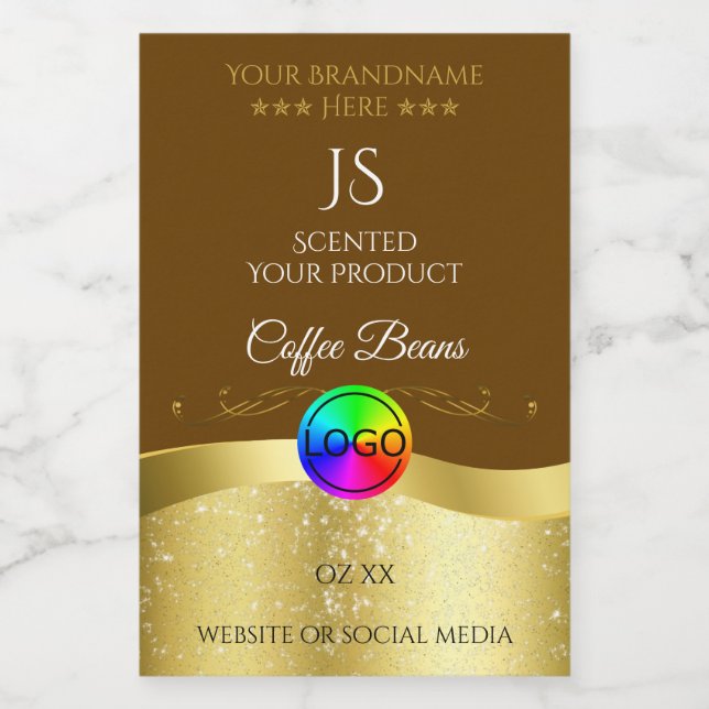 Noir Brown Wavy Gold Logo Monogramme Étiquette pro (Étiquettes simples)