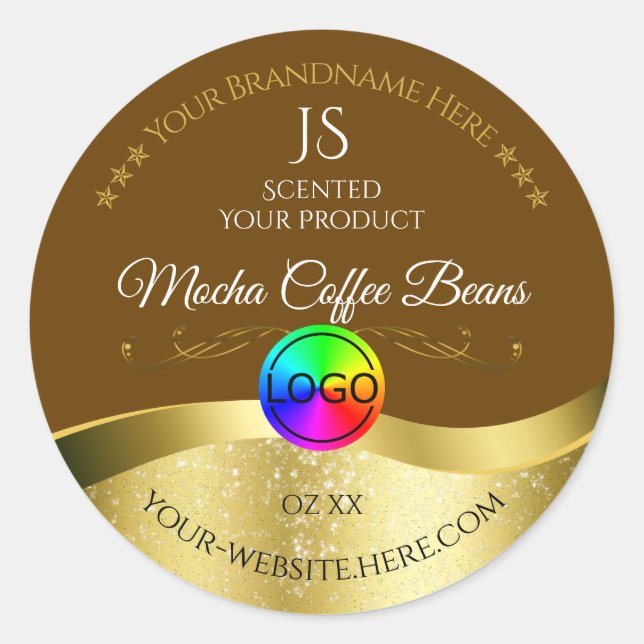 Noir Brown Wavy Gold Logo Monogramme Étiquette pro (Devant)