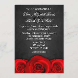 Noir Chalboard Red Rose Wedding Invitations