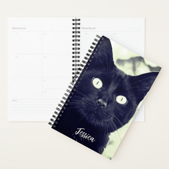 Noir Chat Cute Animal Nom Personnalisé (Devant avec enveloppe)