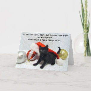 Noir Chat Noël - Humour 2020 - Carte pliée