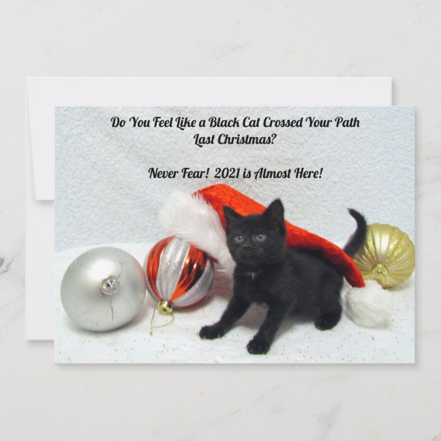 Noir Chat Noël - Humour - Carte de Noël Plat (Devant)