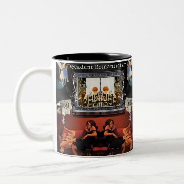 Noir Collage Mug –Dialogue Over Coffee (Gauche)