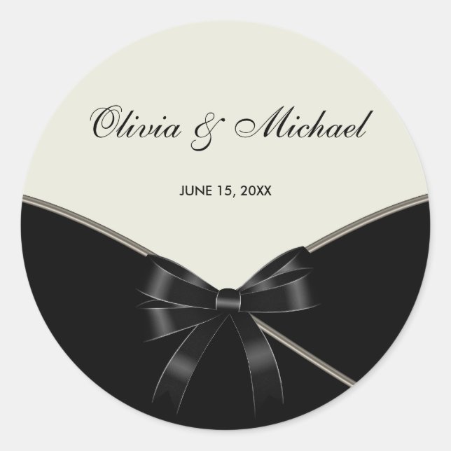 Noir Crème d'ivoire Mariage Favoriser Stickers Éti (Devant)