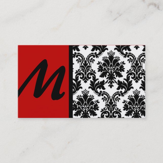 Noir Crimson rouge Damask Cartes de visite (Devant)