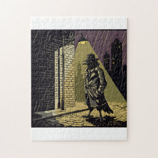 Noir Crow Detective in Rain Moody Comic Art Jigsaw