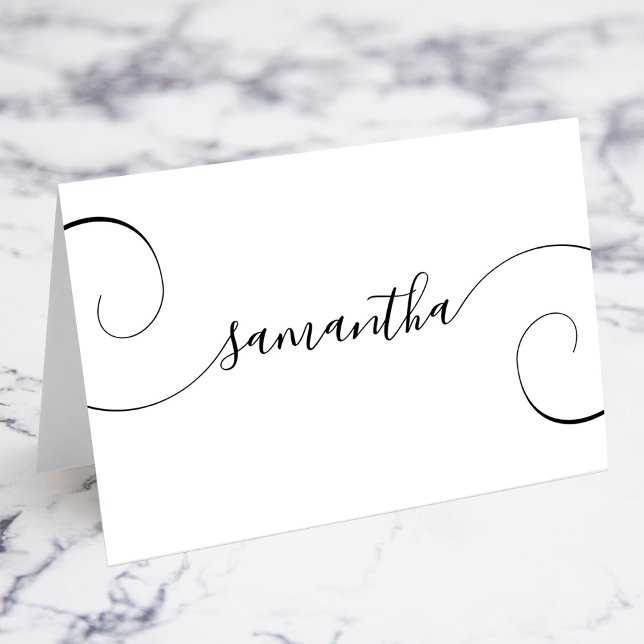Noir Curé Signature Nom individuel Cartes de prése (Black Curly Signature Individual Name Place Cards)
