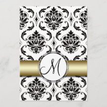 Noir Damas Faire-part de mariage or