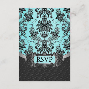 Noir Damask Blue Wedding Cartes RSVP