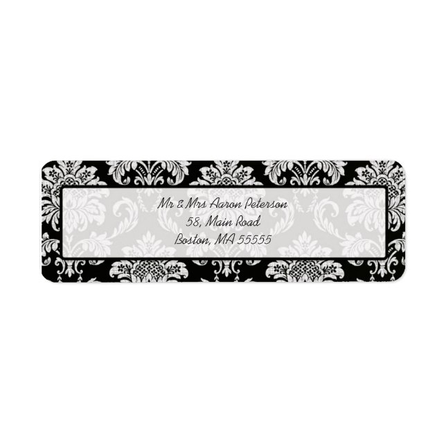 Noir Damask Étiquettes de adresse personnalisables (Devant)