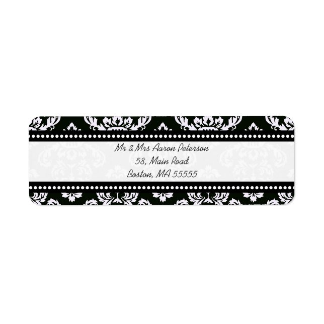Noir Damask Étiquettes de adresse personnalisables (Devant)