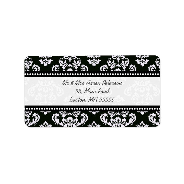 Noir Damask Étiquettes de adresse personnalisables (Devant)