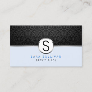 Noir Damask Monogramme Beauté Spa Carte de visite