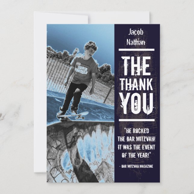 Noir de carte de remerciements de Mitzvah de barre (Devant)