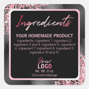 Noir De Glam Avec Étiquettes D'Ingrédients Roses