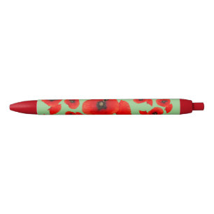 Noir Des pavots rouges à croûte d'abeille. Stylo coul