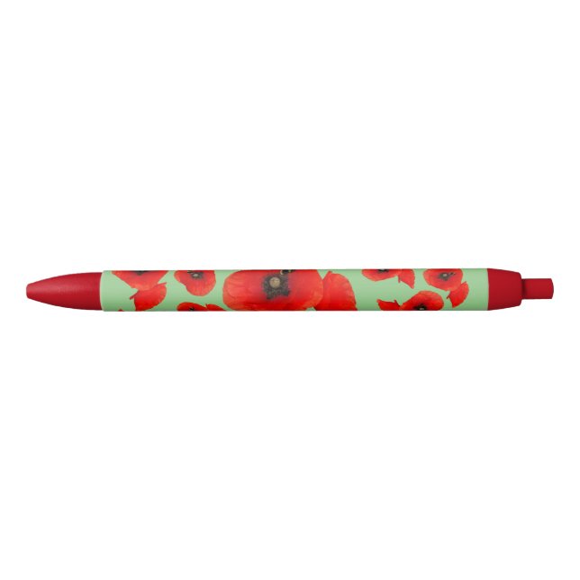 Noir Des pavots rouges à croûte d'abeille. Stylo couleu (Devant)