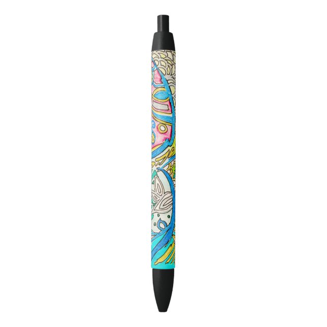 Noir Dessin sous-marin abstrait de stylo de méduses (devant Vertical)