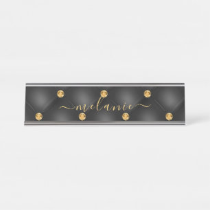 Noir Diamant Tufted Custom Desk Nom Plaque