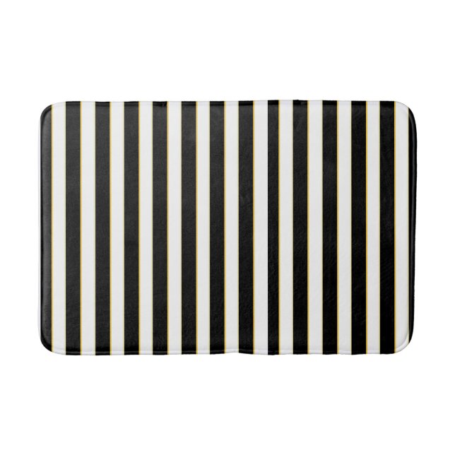 Noir élégant, blanc et tapis de bain rayé d'or (Devant)