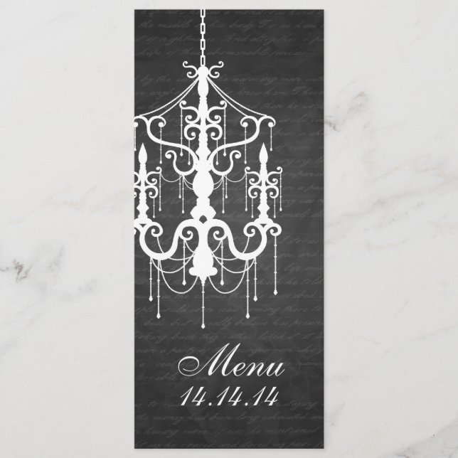 Noir élégant de lustre de menu de mariage (Devant)