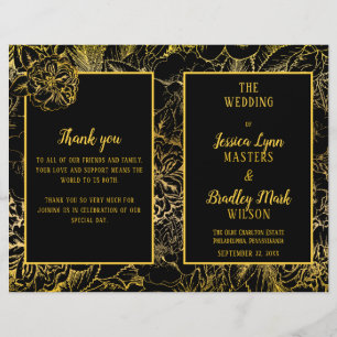 Noir élégant Gold Rose Floral Wedding Programme
