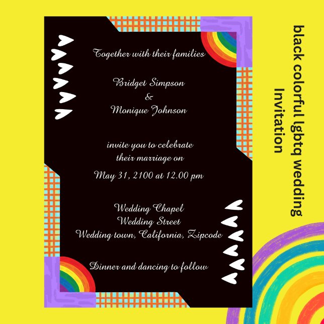noir élégant lgbtq amour Faire-part de mariage (black colorful lgbtq wedding Invitation by wedding Hobinishop)