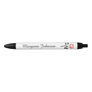 Noir Élégant stylo à encre personnalisée Rose rouge