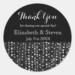 Noir et Argent Mariage Favoriser Stickers Sparkle