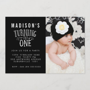 Noir et blanc 1er anniversaire Carte photo personn