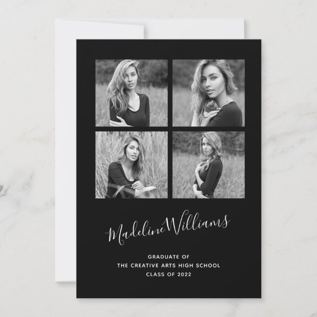 Noir et blanc 4 Photo Faire-part de graduation (Devant)