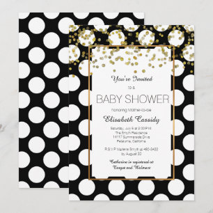 Noir et blanc, Baby shower d'or Invitation