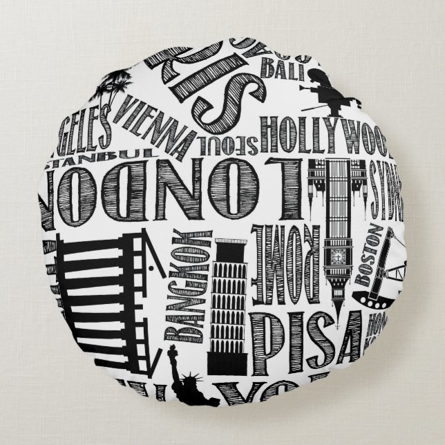 Noir et blanc, coussin de villes du monde (Dos)