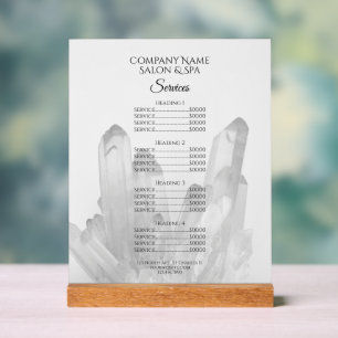 Noir et Blanc cristal Salon Spa Services Menu