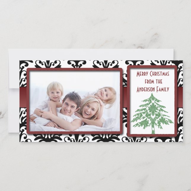 Noir et blanc Damask vert Damask Tree Cartes photo (Devant)