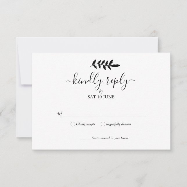 Noir et Blanc Floral Garland Wedding RSVP (Devant)