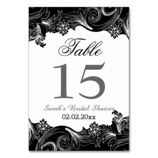Noir et blanc floral Numéros de table personnalisé
