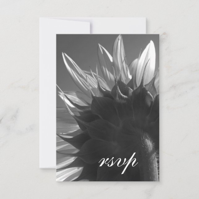 Noir et Blanc Jardin Tournesol Mariage RSVP (Devant)