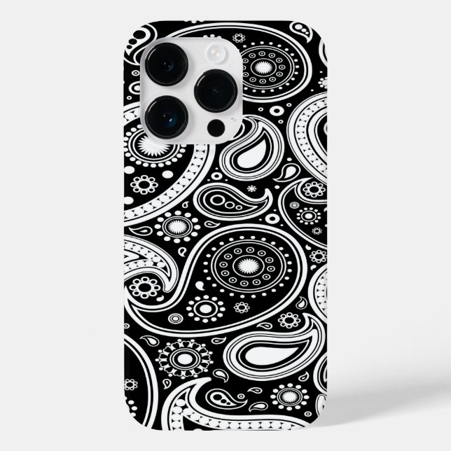 Noir et blanc Paisley iPhone 14 Pro Coque (Verso)
