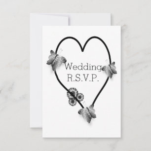 Noir et Blanc Papillon Coeur Mariage RSVP