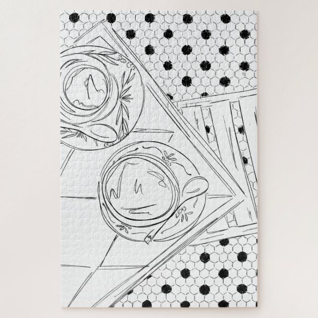 Noir et blanc Paris Bistro Table Jigsaw Puzzle (Vertical)