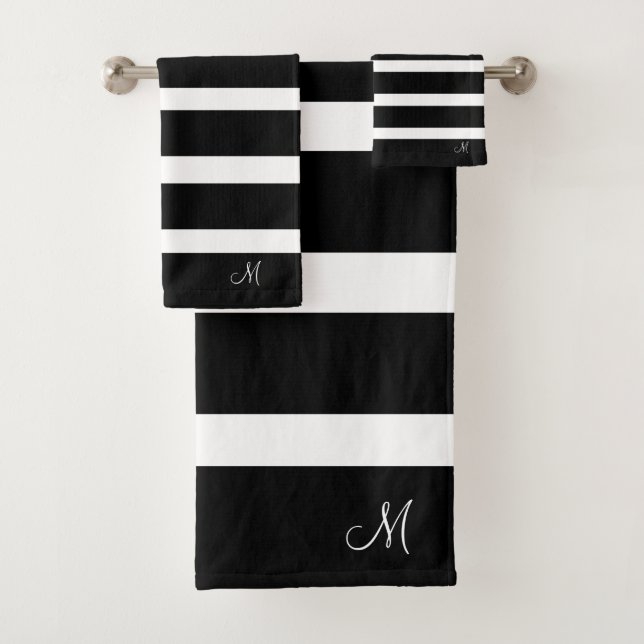 Noir et Blanc Rayures Modernes Monogrammées (En situation)